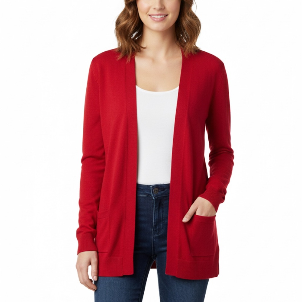 Croft & Borrow Womens Classic Open Front Long Cardigan XS Red Academia Career